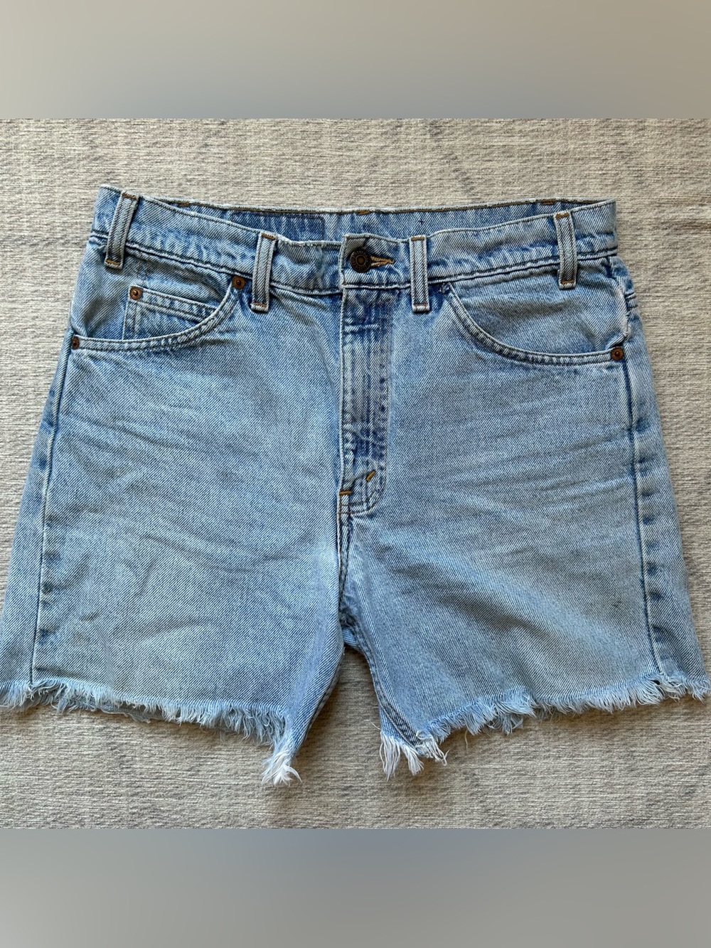 Levi's Light Blue High-Rise Frayed Denim Shorts